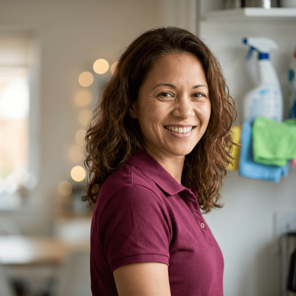 Patricia Gonzalez, homeowner in her newly painted hallway